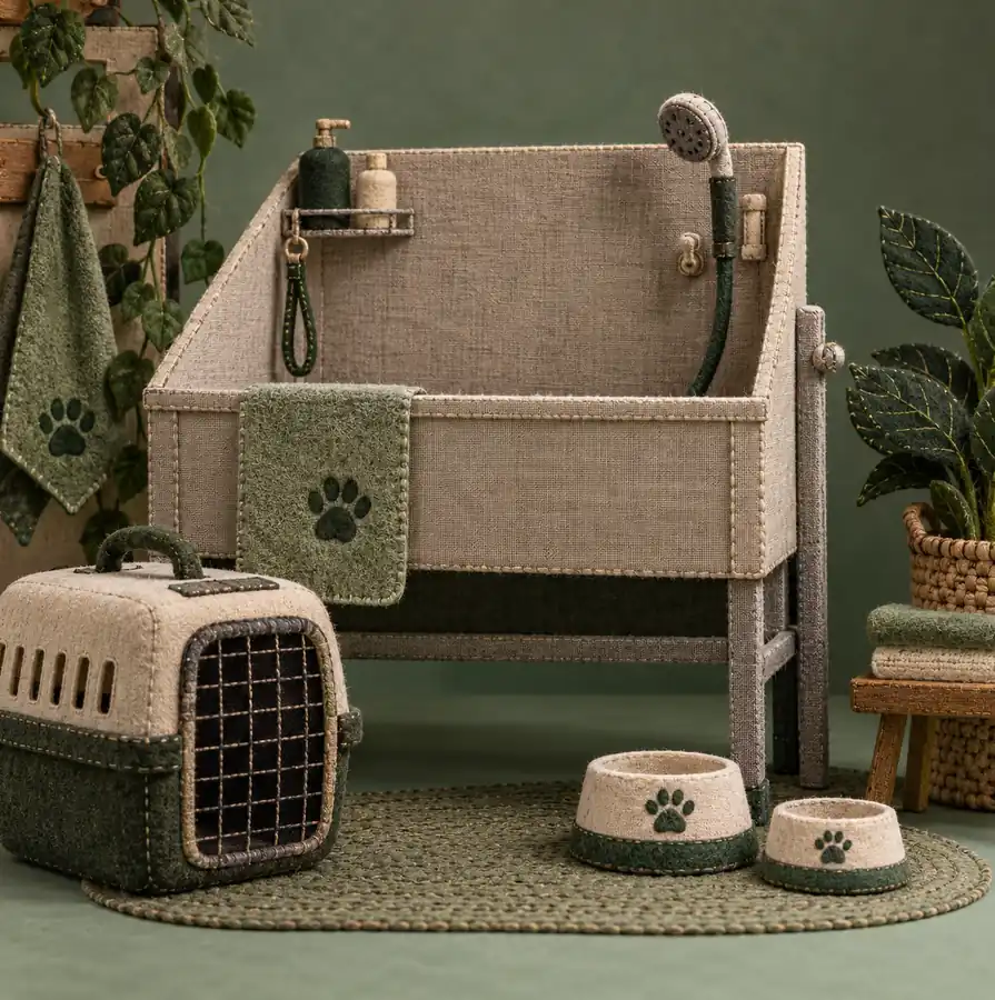 Illustration of pet care businesses equipment and workspace